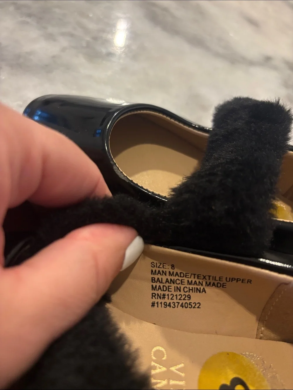 Vince Camuto Girls' Black Patent Faux Fur Strap Dress Shoes